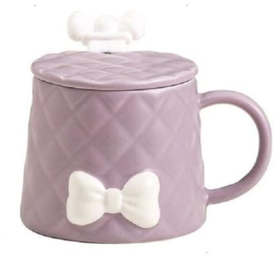VollfitYYu Kaffeebecher mit Deckel und Löffel 350ml Süße Kaffeetasse mit Schleife Kreative Tasse Kakaobecher mit Henkel für Geburtstag Weihnachten Muttertag Valentinstag (Lila)