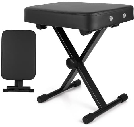 Aiyibety Piano Stool, Piano Bench Portable X-Style Piano Stool, Keyboard Bench Adjustable Piano Bnech Foldable Piano Seat with Thickness High-Density Sponge Padded (Black with Air Holes)