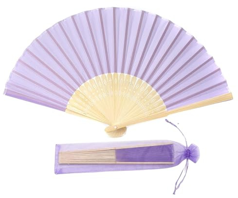 FANSOF.FANS Chinese Silk Folding Hand Fan – Bamboo Handheld Paper Fan Style with Tassel, Wedding Fans for Guests, Bridal Shower & Hen Party Favours, Vintage Japanese Fan Wedding Props & Party Decor