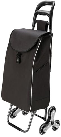 Carrello Spesa Pieghevole capacità di Salita Scale 40 kg con Borsa Impermeabile Tre Ruote Maniglia Imbottita Carrello Spesa Versatile per Ufficio Viaggi (Nero)