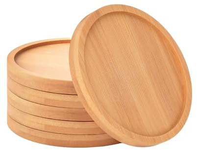 6 sottobicchieri rotondi in bambù per bevande, sottobicchieri per tavolino da caffè, piattini per piccole piante, per casa e ufficio, decorazioni natalizie (10,2 cm)
