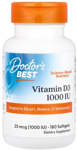 Doctor's Best - Vitamine D3, 1000 UI | Soutien à la santé des os et du système immunitaire - 180 capsules molles
