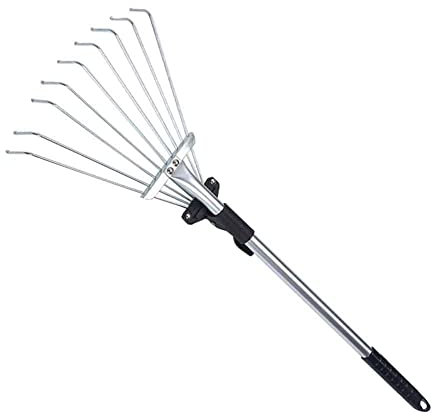 Glixoft 1pc Garden Rake Expandable Hand Tool Garden Rake 9 Teeth Portable Telescopic Stainless Steel Fan Leaf Rake for Lawns