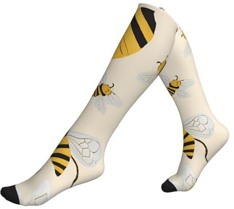 YBAZYBXY Kompressionsstrümpfe für Damen und Herren mit Bienenmuster (kniehoch, breite Wade, bunt, lustig, niedlich, beste Stützstrümpfe für Laufen, Sport, Reisen, Flug, Krankenschwester,