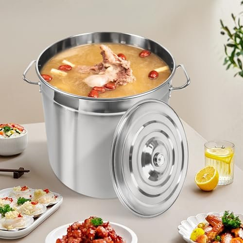 MEELRYD Edelstahltopf mit Deckel, Suppentopf mit 2 Griffen Kochtopf Induktion Edelstahlkochtopf Kochtopf groß, als Kartoffeltopf Nudeltopf (20 l, Edelstahl, silber, 45 x 43 x 43cm)