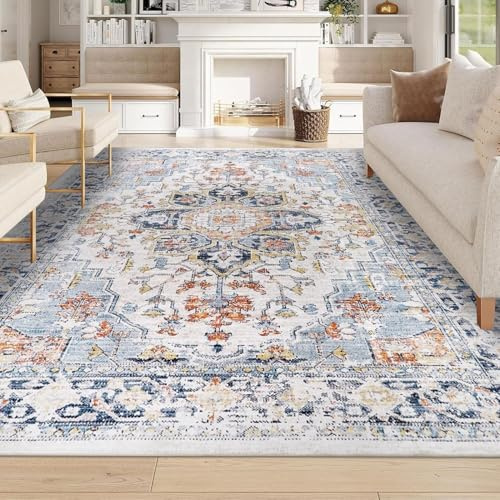 Homcomodar Doux Tapis de Salon 200x300cm Bleu Tapis Chambre Adulte Tapis Salon Lavable en Machine Tapis Oriental de Chambre Salle a Manger