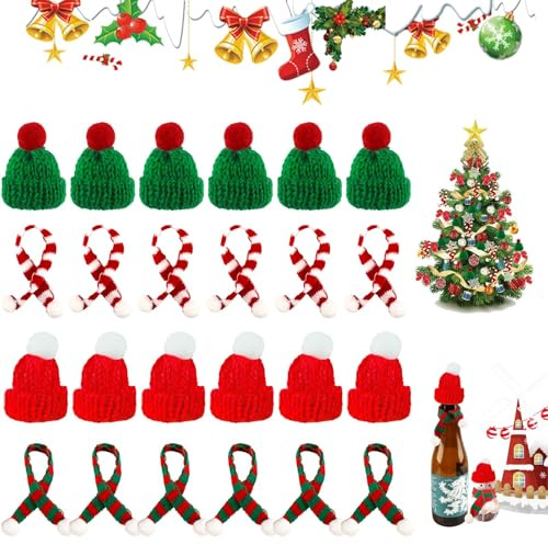 NTGFU Mini Weihnachtsmütze und Schal Set, Weihnachtsmützen für Flaschendeko, Weihnachtshut und Schal für Tischdeko, Christmas Hat, Weihnachtsdeko zum Basteln, für Weihnachtsfeier und Partydeko