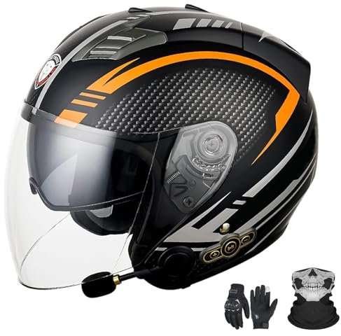 Casco Jet con Bluetooth para motocicleta, certificación ECE, casco con Bluetooth integrado, casco jet para scooter, casco scooter, casco jet para hombre y mujer con doble visera E,L (59-60cm)