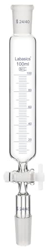 Labasics Embudo de adición, Embudo de Goteo Graduado de Vidrio Borosilicato con Junta Estándar 24/40 y Llave de PTFE para Laboratorio, 100 ml
