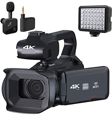 Caméscope numérique Caméscope professionnel 4K Zoom 18X Full 4quot;Écran tactile 64MP Caméra vidéo Time Lapse Digital Recorder Streaming Webcam Capturez chaque instant de manière éclatante(128G SD Car