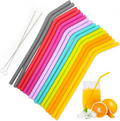 16 Pezzi Silicone Cannucce Riutilizzabile Colorato Ecologico Cannuccia per Adulto Bambini Cannucce da Viaggio con 2 Spazzole per Latte Succhi Yogurt Frullati Bubble Tea Caffè Cocktail