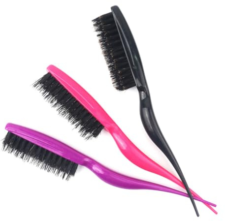 DEARMAMY 4pièces Brosse à Cheveux Poils De Sanglier Avec Peignes Et Brosses à Crêper Pour Salon De Coiffure Manche Ergonomique