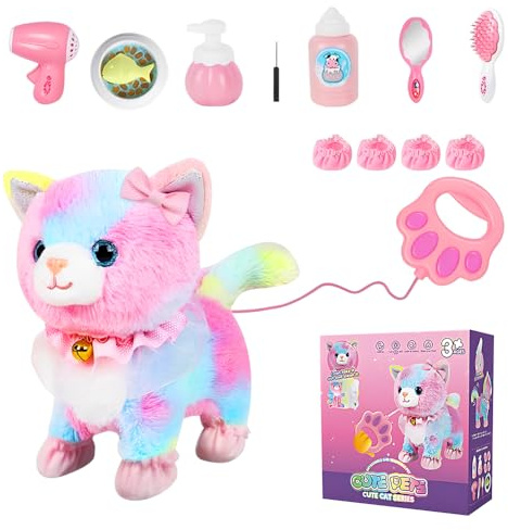 NAVESO Juguete interactivo para niños, gato eléctrico que maúlla y corre, gato de peluche para niños, gato de peluche con función, regalos para niños y niñas Navidad (colores)