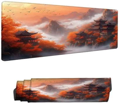Alfombrilla Ratón XXL 1400 x 600 mm, Naranja Gaming Alfombrilla Escritorio, Mouse Pad con Superficie Suave y Base de Antideslizante, Paisaje Tapete Escritorio Grande, Mousepad de Oficina H-7565