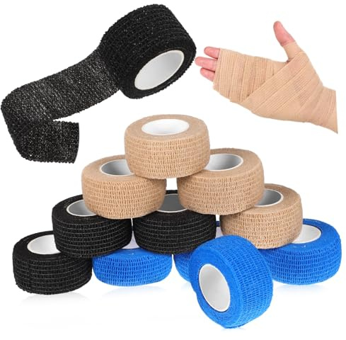 DECORNIJIA 12 rouleaux Bandes Auto-adhésives Élastiques pour Sport Protection Poignet Confortable Respirante Adhérence Facile à Déchirer sans Ciseaux Strapping Sportif
