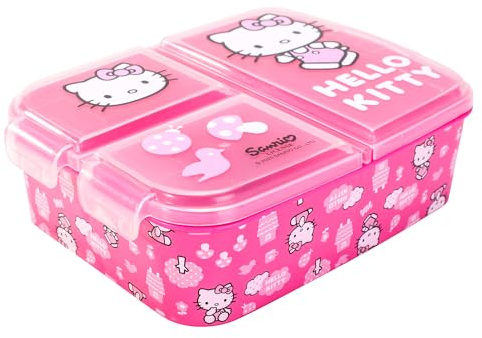 Hello Kitty Kids Lunch Box with Compartment - BPA-Free Bento Boxes | Rectangular School & Travel Food & Snacks Box, Officially Licensed Cute Plastic Sandwich Container for Boys & Girls