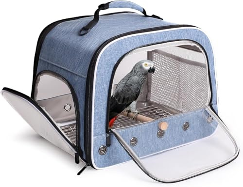 Trasportino per uccelli per il trasporto di pappagalli di grandi dimensioni, borsa portatile con vassoio in metallo e griglia per uccelli medi e grandi come il grigio africano, calopsita e pappagallo