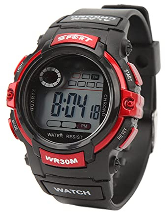 Yctze Orologio Sportivo Orologio Sportivo da Esterno da Uomo Elettronico Luminoso Digitale LCD - Impermeabile per Corsa e attività con Allarme e Funzioni Multifunzione (rosso)