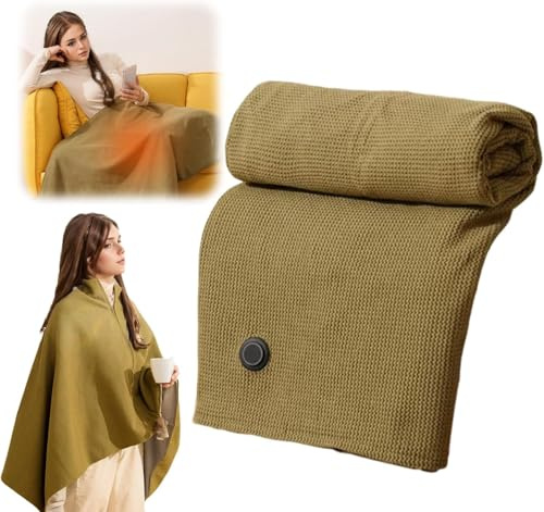 Portable Heated Blanket Shawl Wrap for Women, USB Electric Heating Blanket 60×31 Inch, Rapid Warm Wearable Electric Shawl, Machine Washable Heated Wrap for Neck & Shoulder (Green)