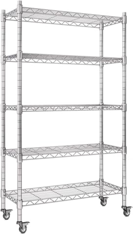 AIRAJ 5-lagiges Regal,84 cm Schwerlastregal mit Rädern,Tragfähigkeit 700KG,Höhenverstellbarer Metallregal,Kellerregal und Lagerregal, 84W×33D×186H cm,Galvanisiertes Silber