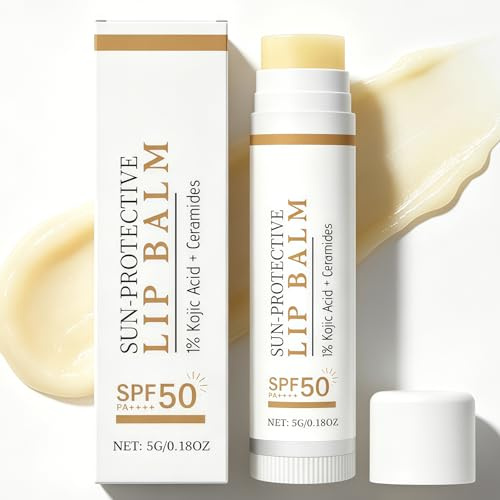 Natural SPF 50 PA++++ Sunscreen Lip Balm, Brightening & Moisturising Lip Cream for Dry Chapped Lips, Water-Resistant Daily Lip Sunscreen Stick for Men and Women