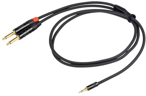 PROEL CHLP170LU15 Cavo audio professionale con Nodo ad Y e connessioni Jack 3.5 Stereo a 2 Jack 6.3 Mono 1,5 metri, Nero