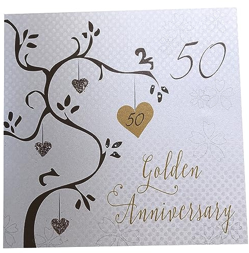 WHITE COTTON CARDS Goldene Hochzeit, 50. Jahrestag Karte, handgefertigt, Weiß