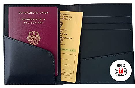 SIGEL CO903 Impfpass Hülle Schutzhülle Impfausweis, Reisepass Etui, RFID & NFC Schutz, schwarz, Reiseorganiser