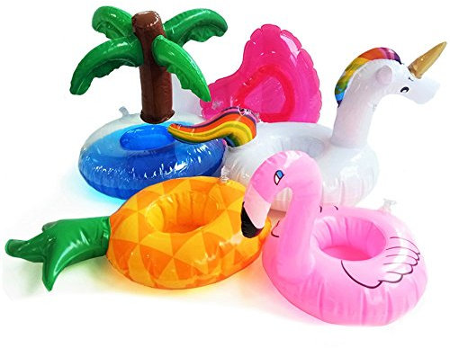 Lot de 5 Porte Gobelets Gonflables Porte-gobelets Porte Gobelet Gonflable Piscine Flottants pour Bain à Remous Porte-gobelet Flamingo Licorne pour Bière Boissons Jus Petites Bouées Décoration de fête