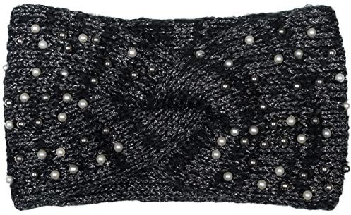 styleBREAKER Fascia per capelli da donna in maglia con perle, filati metallici e nodi, fascia per la fronte, fascia per la testa 04026029, colore:Nero