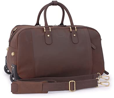 Ashwood - Herren Leder Reisetasche mit Rollen - Trolley Handgepäck Groß - mit Abnehmbarer Verstellbarer Schultergurt - Albert - Mud Braun