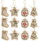 BELLE VOUS Jute Hessian Burlap 12 Pcs Christmas Ornaments - Set of 4 Shapes: Star, Tree, Bauble, Stocking - Eco Decorations for Christmas Party