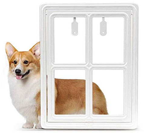 PJDDP Hundeklappen Katzenklappe Haustier Bildschirm Für Fliegengittertür,Automatische Sperre,Einfache Installation Genug Freiheit Für Katze Und Kleinen Hund,Weiß,L