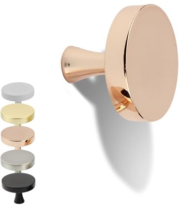 Natural Goods Berlin Möbelgriffe rund KREISEL 5 Stück Roségold glänzend/Möbelknöpfe mit ⌀31mm / Schrankknöpfe passend für 15-22mm Türstärken/Griffe für Küchenschränke, Kommoden, Sideboard etc.