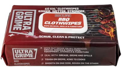 UltraGrime BBQ Cleaning Wet Wipes - Big Size Disposable Grill Wipes - Tougher Multi-Purpose Heavy-Duty Textured Barbecue Scrubbing Cloths (60 Thick XX-Large Wipes)