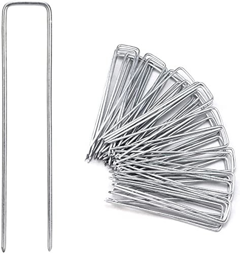 6 pulgadas, 60 estacas de jardín galvanizadas para paisaje, grapas de césped tipo U para césped artificial, estacas de césped a prueba de óxido para asegurar vallas, barrera de malezas, cables al aire