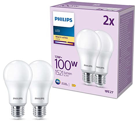 Philips Classic LED E27 Lampe, 100W, matt, warmweiß, nicht dimmbar, Doppelpack