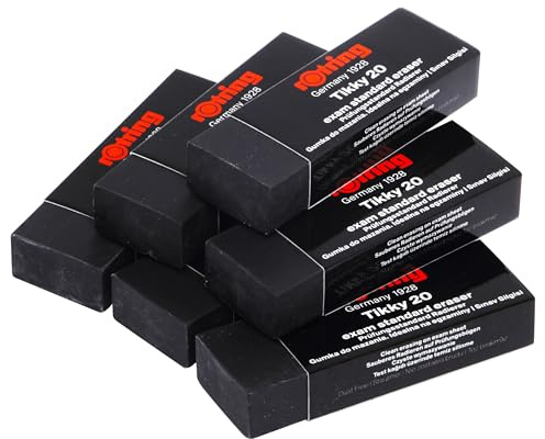 rOtring Tikky Exam Standard Premium Large Pencil Erasers - Clean Dust Free Erasing - Pack of 6 Rubbers