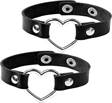 MILAKOO Punk Armbänder für Damen Herren Herz Form PU Leder Goth Armbänder einstellbar schwarz