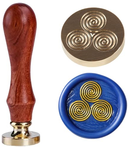 Kit de sellos de cera de sellado en espiral triple sellos de cera de sellado de 30 mm retro sellos de hielo cabezales de latón extraíbles con mango de madera para invitaciones de sobre