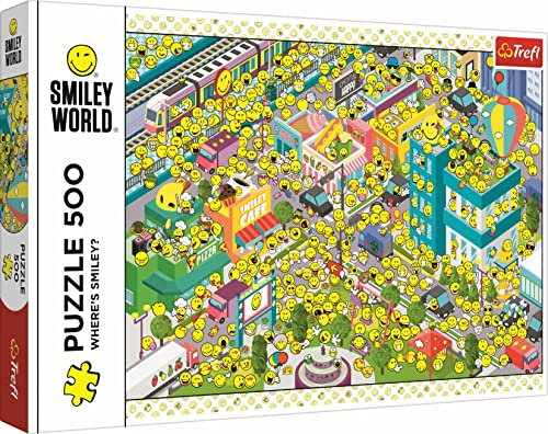 Trefl - Smiley World, Wo ist Smiley? - Puzzle 500 Elemente - Lächeln, Fröhliches Lächeln, Emotionen, Modernes DIY-Puzzle, Kreative Unterhaltung, Spaß, Puzzles für Erwachsene und Kinder ab 10 Jahren