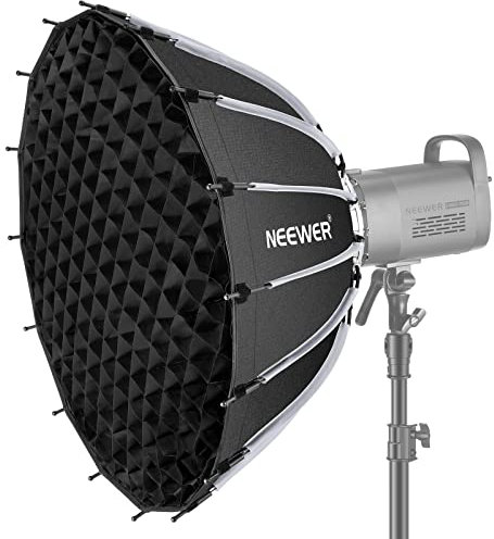 NEEWER 26Zoll/65cm Parabolic Softbox Quick Setup Quick Folding, mit Diffusoren/Wabengitter/Tasche, kompatibel mit Aputure 120d Light Dome Godox sl60w NEEWER RGB CB60 und Anderen Bowens Mount Lights
