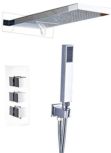Duschsystem Matt Schwarz Regendusche Set Thermostatbatterie Badewanne Dusche Wasserhahn 3 Wege Wanddusche Matt Schwarz (Chrom) good