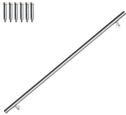 Joparri Corrimano in acciaio inox, 160 cm, ringhiera per scale con supporto a parete e tappi terminali, corrimano da parete per interni ed esterni