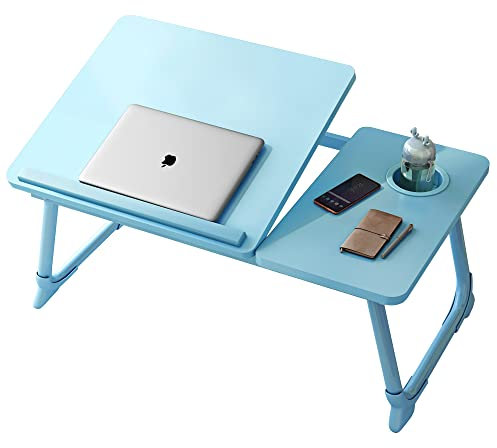 Bureau pour ordinateur portable, table de lit pour ordinateur portable avec pieds pliables et fente pour tasse, support de lecture, support de petit déjeuner, plateau de livre pour canapé, lit
