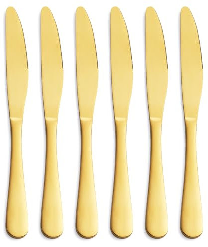 GoGeiLi Tafelmesser, mattes Gold, Edelstahl, satiniert, 23,9 cm, Tafelmesser-Set für 6 Personen, spülmaschinenfest