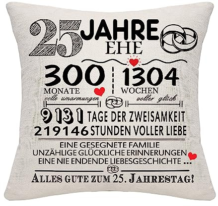 Bommex 25 Jahre Ehe Geschenk 25. Hochzeitstag Kissen Abdeckung Keepsake Dekoration Geschenk für Paare Eltern Frauen Männer Mama Papa Ehemann Frau Oma Opa Tante Onkel Freunde (25. Jahrestag)