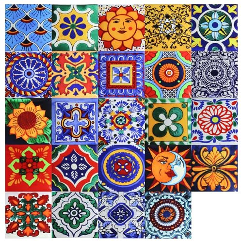 Moroccan Tile Stickers, 24 Pcs Vintage Floor Kitchen Wall Tiles Self Adhesive Large Vinyl Decals Peel and Stick on Tiles Sets for Kitchen Living Bathroom Bedroom DIY Home Decorations, 15x15cm