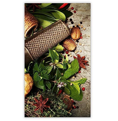 SMTDeco Herdabdeckplatte 30×52 cm – ESG gehärtetes Glas, kratzfest & rutschfest – Spritzschutz & Schneidebrett – für Induktion/Ceranfeld – 1-teilig, Motiv Kräuter Grau