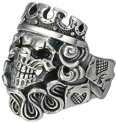 Bague joker clown avec couronne en argent sterling 925 bague tête de mort gothique gravé poker ace pour homme ouvert réglable